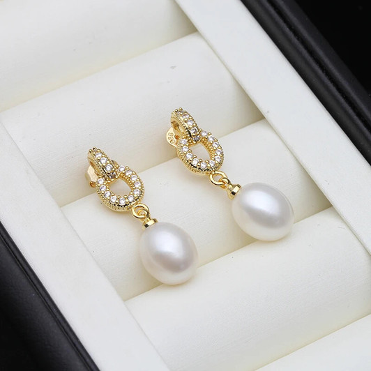 Freshwater Pearl Drop Earrings in Gold Tone product image