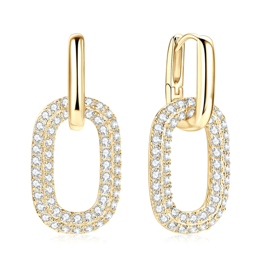 Sparkling Double Drop Link Earrings Yellow Gold Plated