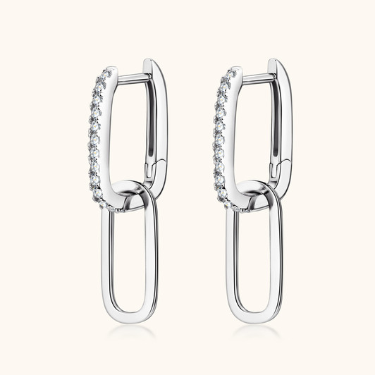 Dazzling Elongated Link Moissanite Drop Earrings 925 Sterling Silver