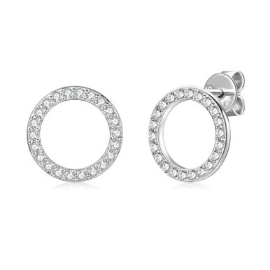 Classic O Round Shape Sparkling Moissanite Stud Earrings 925 Sterling Silver