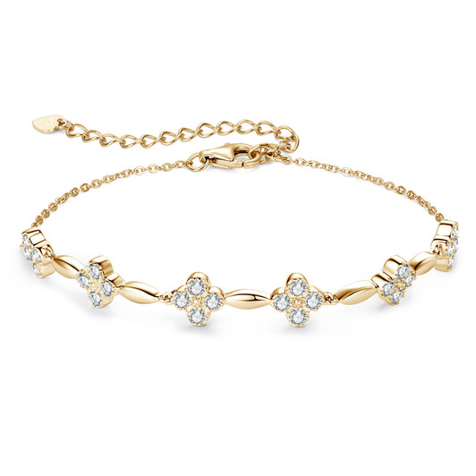 Sparkling Moissanite Flower Tennis Bracelet 18K Yellow Gold Plating