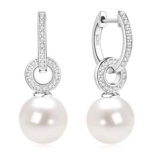 Detachable Freshwater Cultured Pearl Sparkling Hoop Earrings 925 Sterling Silver