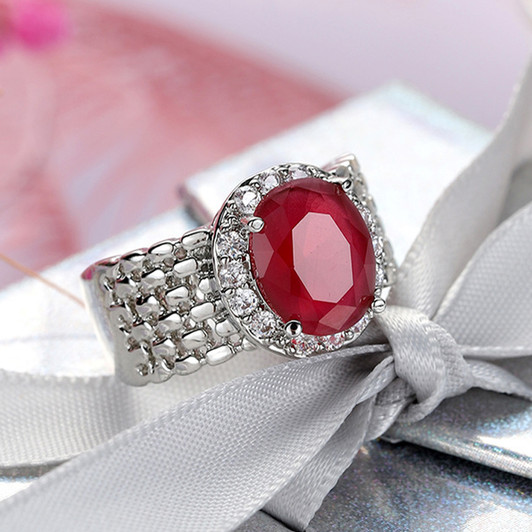 Grace Ruby Statement Ring for Women – Silver Tone