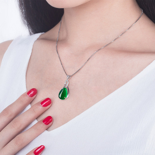 Elise Emerald Pendant Necklace for Women – Silver Tone