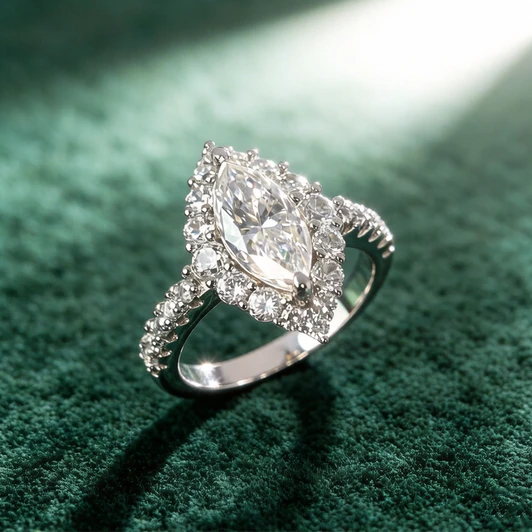 Thea Moissanite Marquise Ring for Women – Silver Tone
