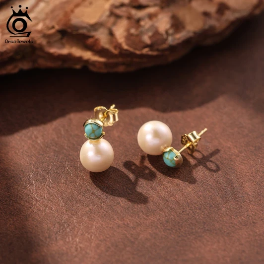 ORSA JEWELS Turquoise & Pearl Drop Earrings – 925 Sterling Silver alternate view