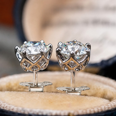 DJMAX 1ct Moissanite Stud Earrings – White Gold Tone Sterling Silver Pair image 1