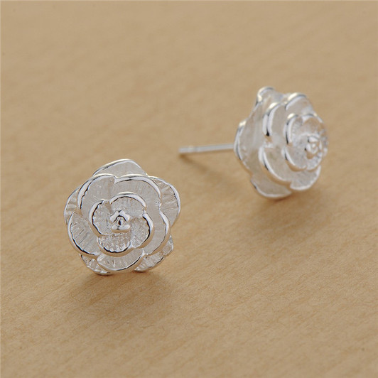 10mm Rose Flower Stud Earrings – Sterling Silver (1)