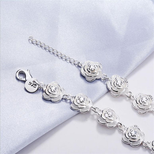 Sterling Silver Rose-Link Bracelet – 20cm (1)