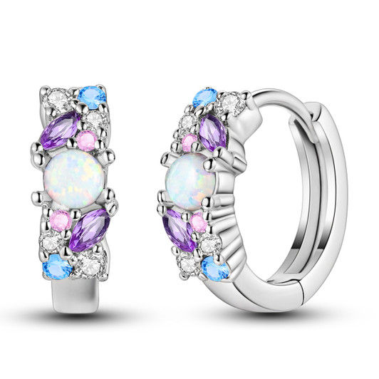 Multicolour Opal & Zircon Hoop Earrings – Sterling Silver (1)