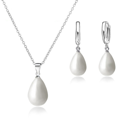 Pearl Pendant Necklace & Hoop Earrings Set – Silver Colour (1)