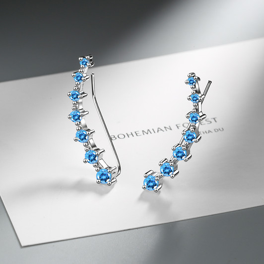 Blue Moissanite Seven-Star Ear Climber – Sterling Silver (1)