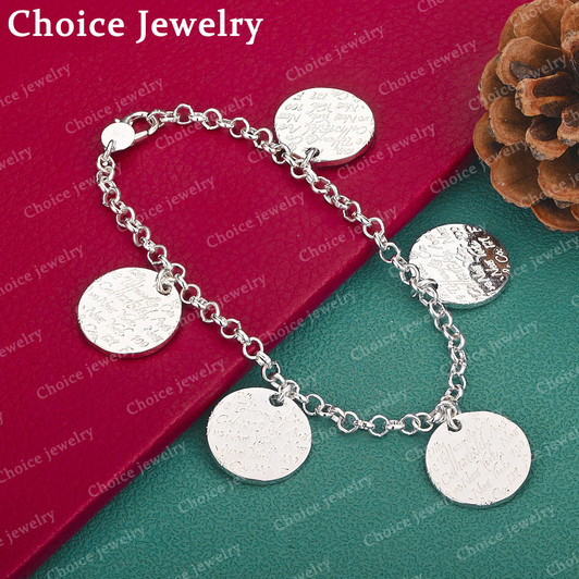Round Pendant Bracelet – Sterling Silver 20cm (1)