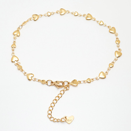 Gold-Tone Heart Charm Anklet – 304 Stainless Steel, 22 cm