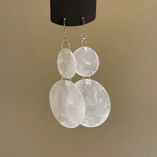 White Shell Double Disc Drop Earrings – TQ-21236