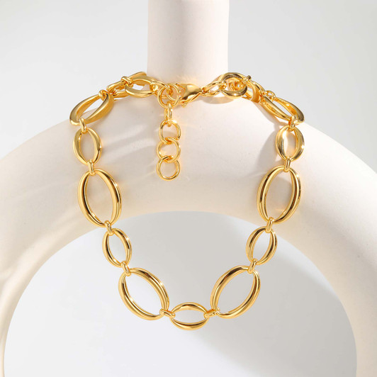 Gold-Tone Oval Link Bracelet – BR-2164G, 16–19 cm