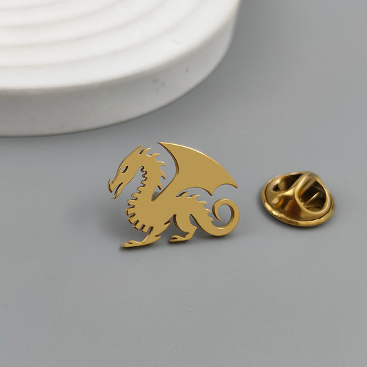 Gold-Tone Dragon Lapel Pin – Stainless Steel, 20 mm – product view