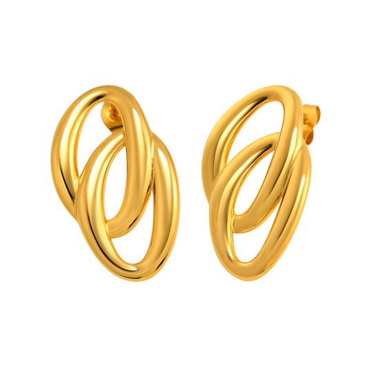 Gold-Tone Interlocking Oval Stud Earrings – ES-566G, 30 mm – product view