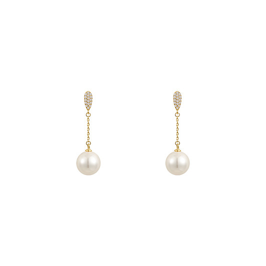 Gold-Tone Pearl-Effect Chain Drop Earrings – 35 mm – product view