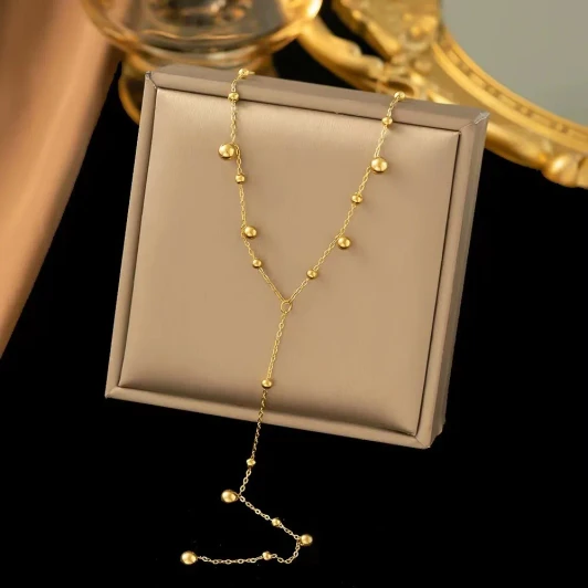 Gold-Tone Bead Station Lariat Necklace – DH2 – product view