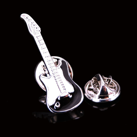 Silver-Tone Guitar Lapel Pin – Style 25 – product view