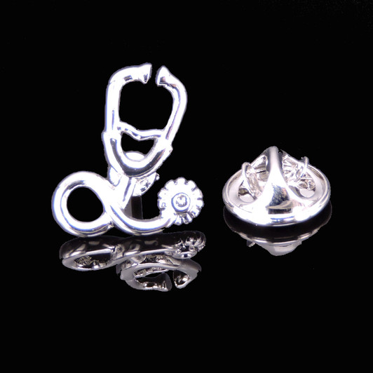 Silver-Tone Stethoscope Lapel Pin – Style 22 – product view