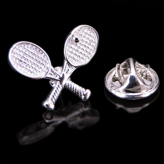 Silver-Tone Crossed Tennis Racquets Lapel Pin – Style 18 – product view