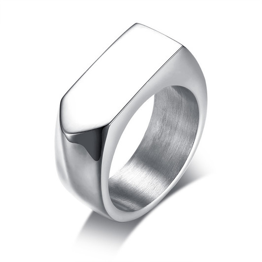 Silver-Tone Faceted Signet Ring – Stainless Steel, US Size 11 – product view