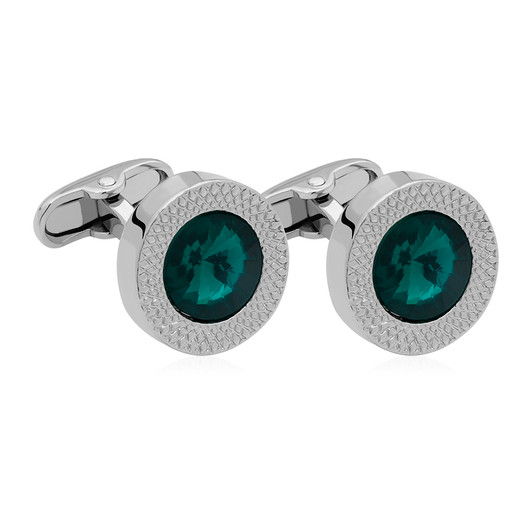 Green Faceted Round Cufflinks – Silver-Tone, 18 mm – product view
