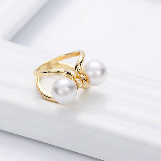 Gold-Tone Double Pearl-Effect Scarf Ring – product view