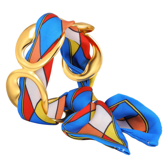 Gold-Tone Heart-Link Cuff Bracelet with Blue Multicolour Scarf – product view