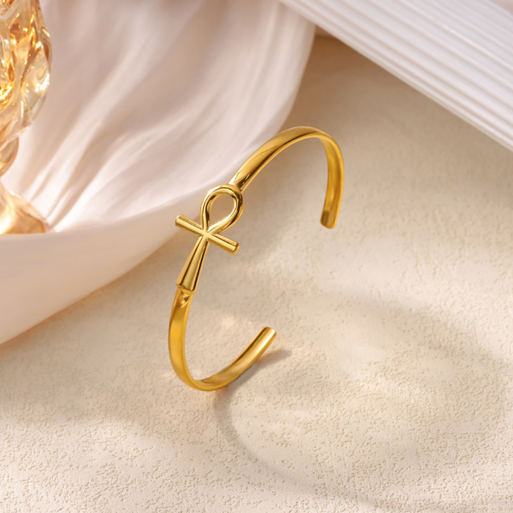Gold-Tone Ankh Open Cuff Bracelet