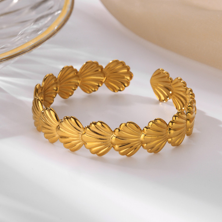 Gold-Tone Linked Scallop Shell Cuff Bracelet