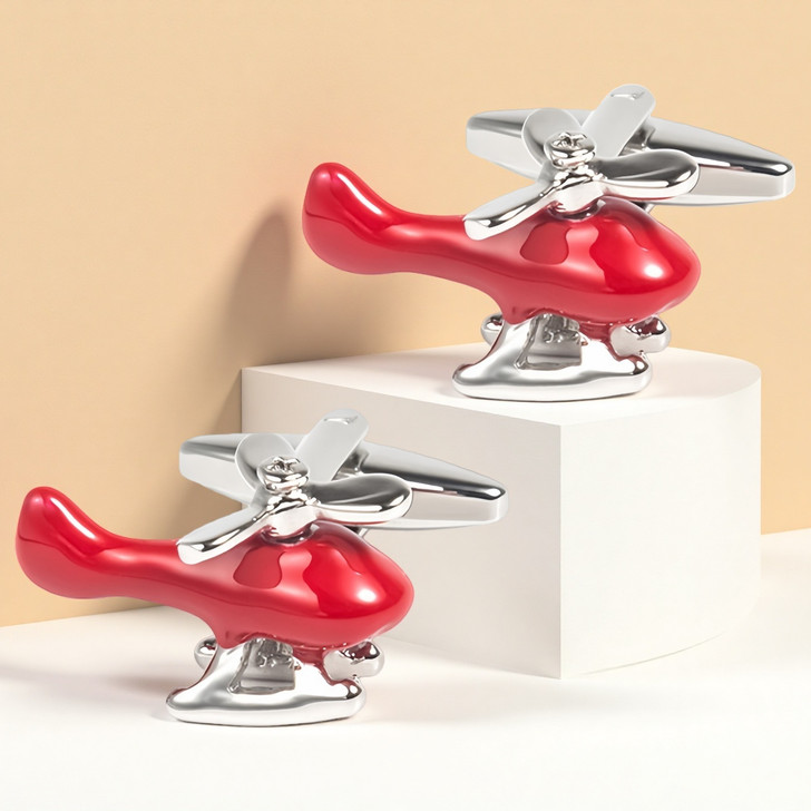 Red Helicopter Cufflinks – Stainless Steel Pair