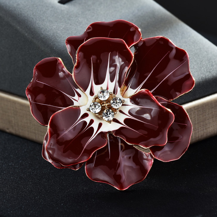 Red Enamel Statement Flower Brooch – 62 × 59 mm