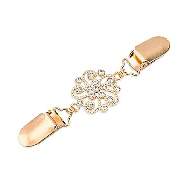 Gold-Tone Rhinestone Scroll Cardigan Clip