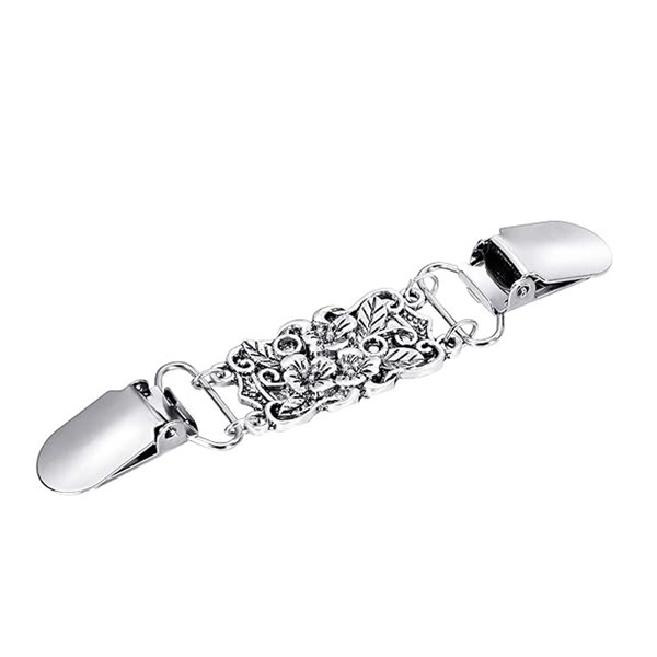Antique Silver-Tone Floral Panel Cardigan Clip