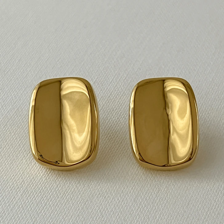 Gold-Tone Cushion Rectangle Stud Earrings – Stainless Steel