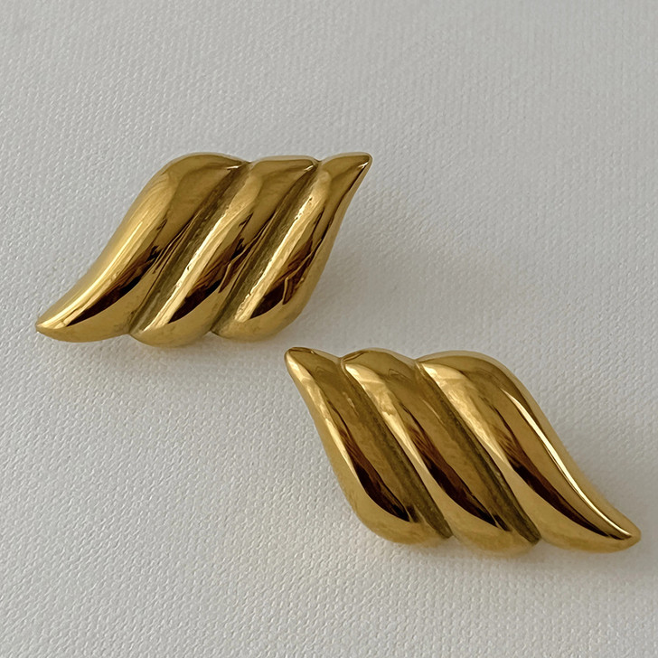 Gold-Tone Swept Wing Stud Earrings – Stainless Steel