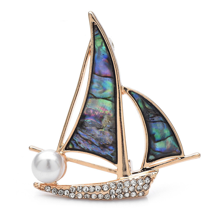 Sailboat Brooch with Iridescent Inlay – Gold-Tone