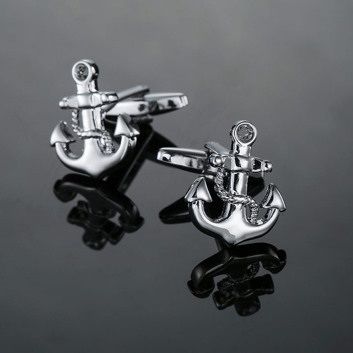 Silver-Tone Anchor Cufflinks – Pair