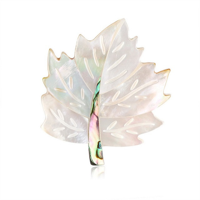 White Shell Maple Leaf Brooch