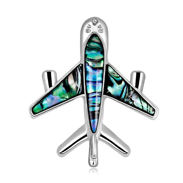 Iridescent Shell Aeroplane Brooch – Silver-Tone