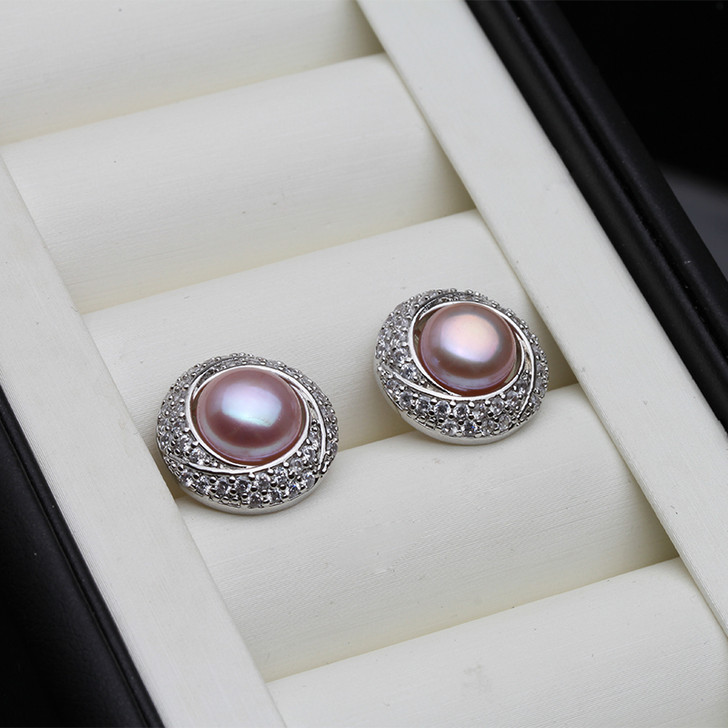 Purple Freshwater Pearl Earrings – 925 Sterling Silver