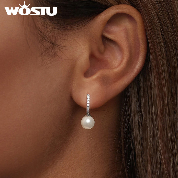 Pearl & Moissanite Drop Hoop Earrings – Sterling Silver (4)