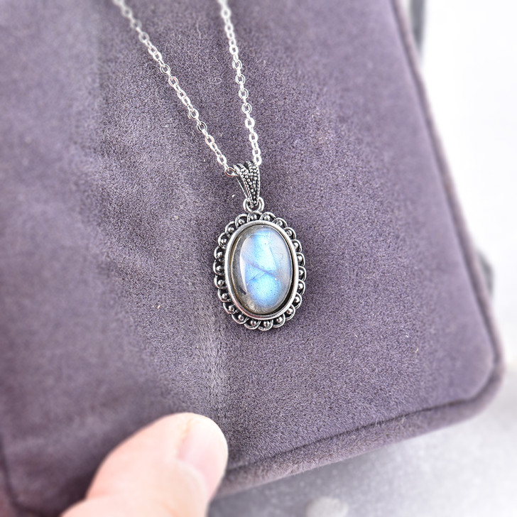 Natural Labradorite Pendant Necklace – Silver Tone – view 3