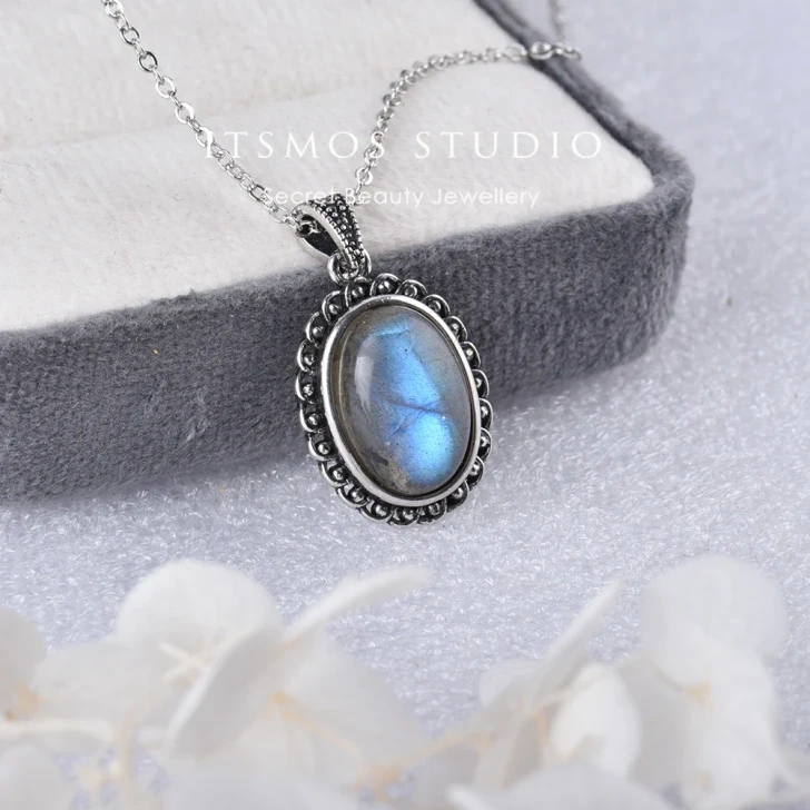 Natural Labradorite Pendant Necklace – Silver Tone (2)