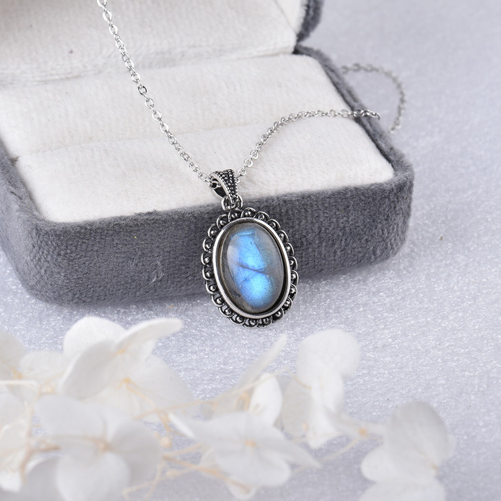 Natural Labradorite Pendant Necklace – Silver Tone (4)