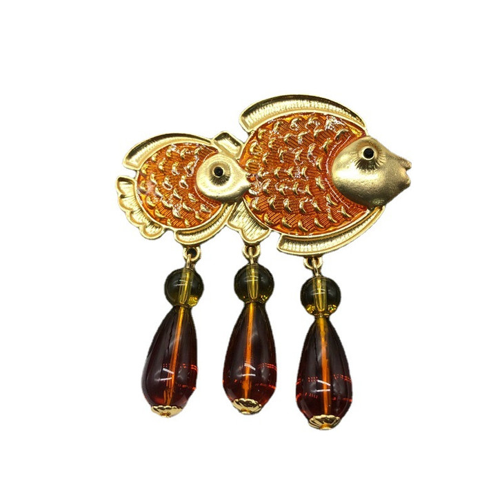 Crystal Fish Enamel Brooch – Gold Tone (4)