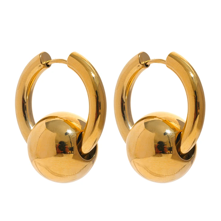 18K Gold PVD Ball Hoop Earrings – Water-Resistant